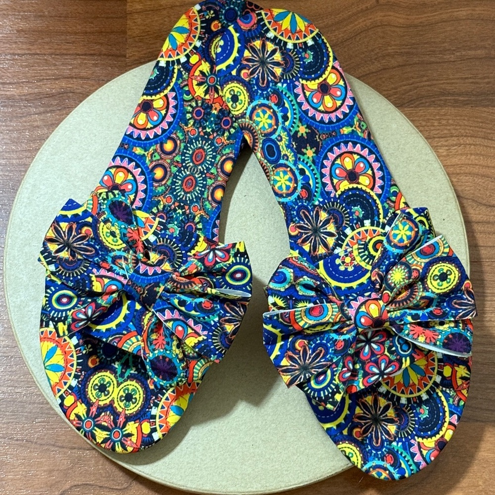 Multicolor Bow Print Slide Sandals Size 42 NEW